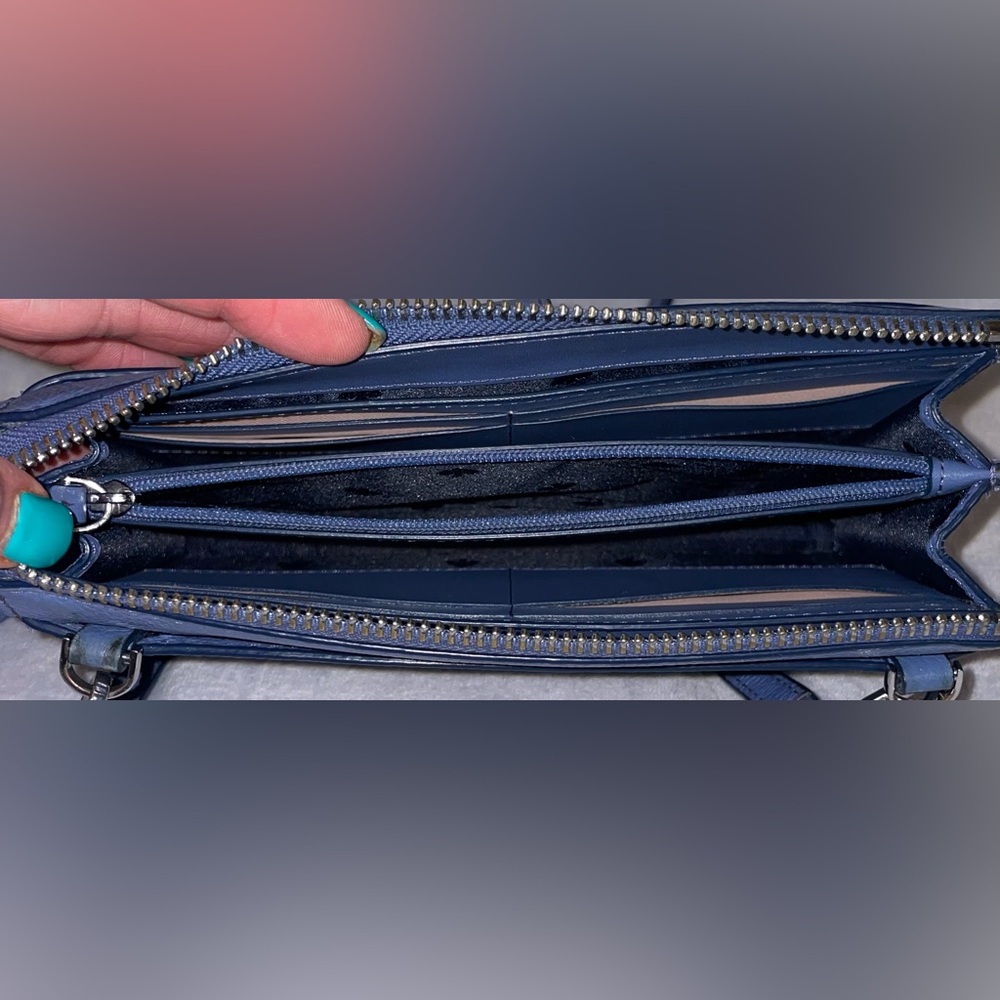 Kate Spade Small Tab Jackson Blue Crossbody Wallet Clutch Pebbled Leather - Picture 6 of 8